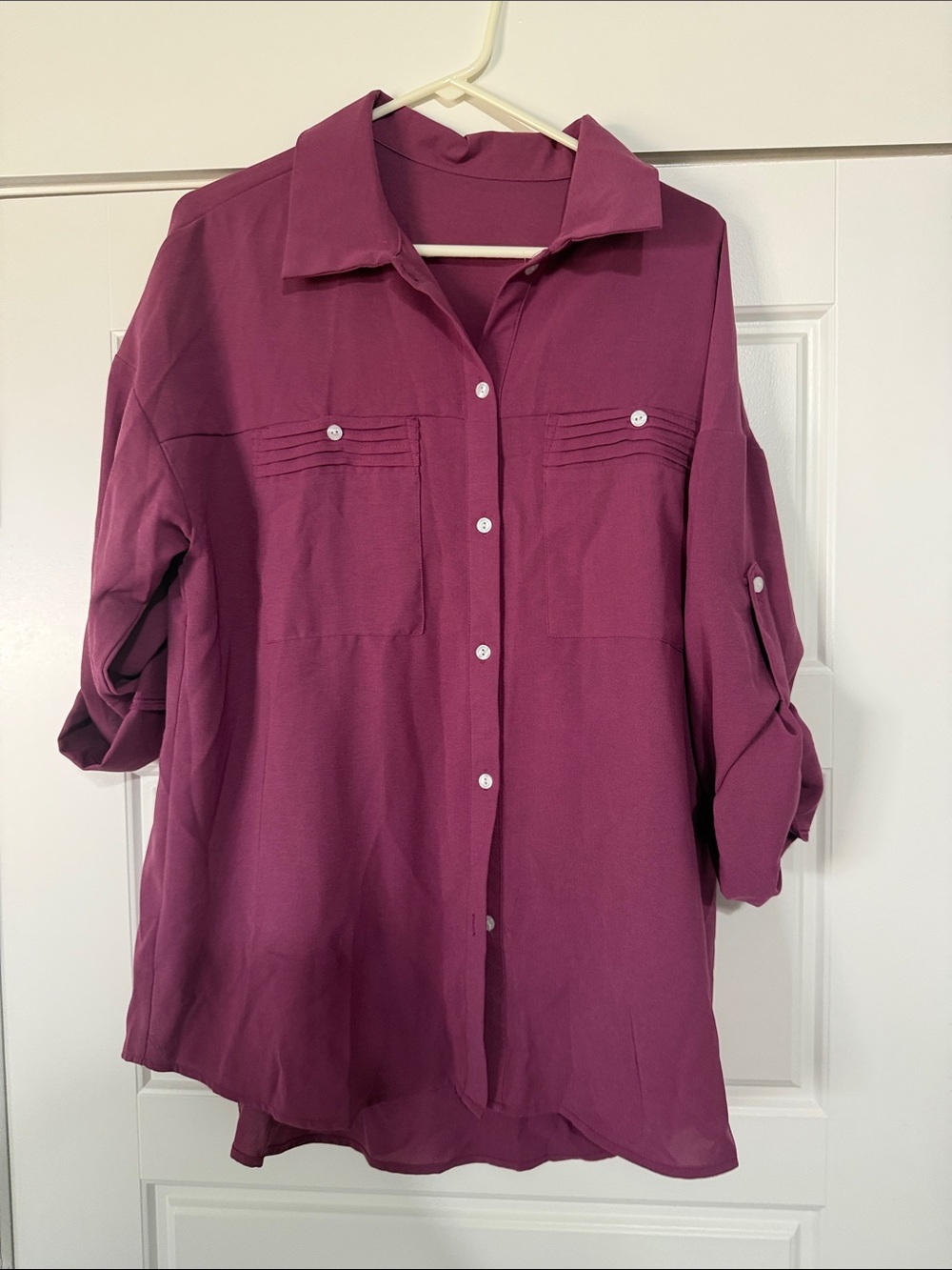 Women's Long Sleeve Button-Up Blouse in Plum